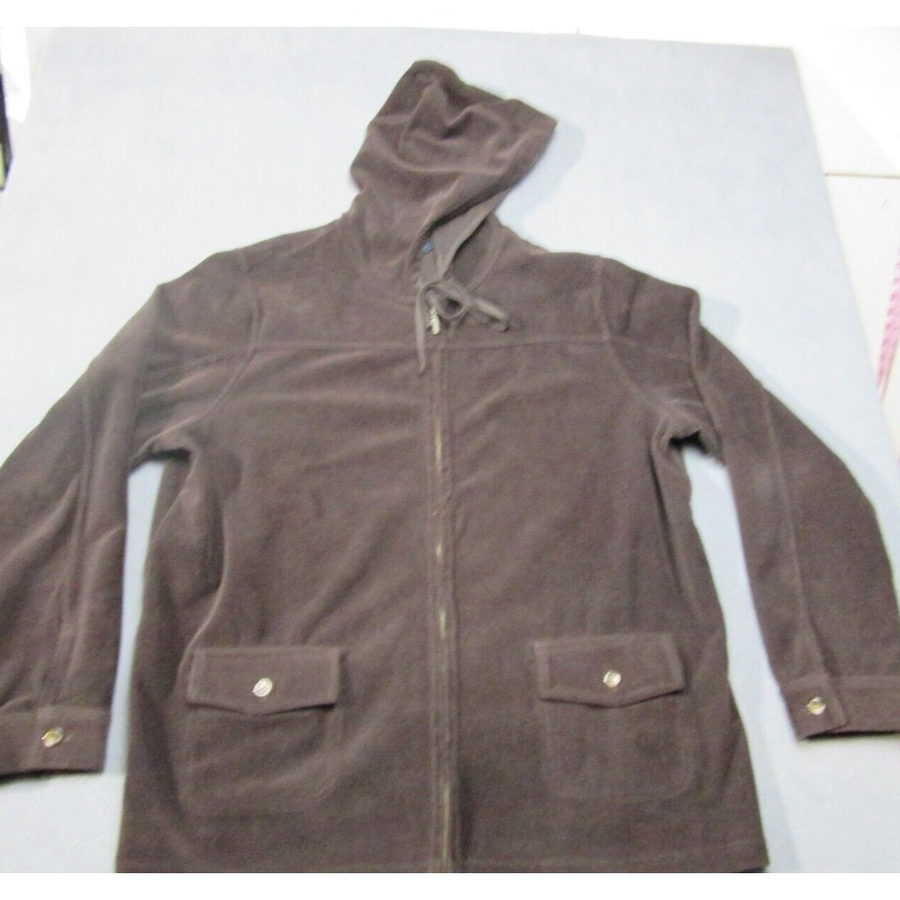 Lands End Hoodie Womens XL Brown Corduroy Pockets Long Sleeve Full Zip Casual
